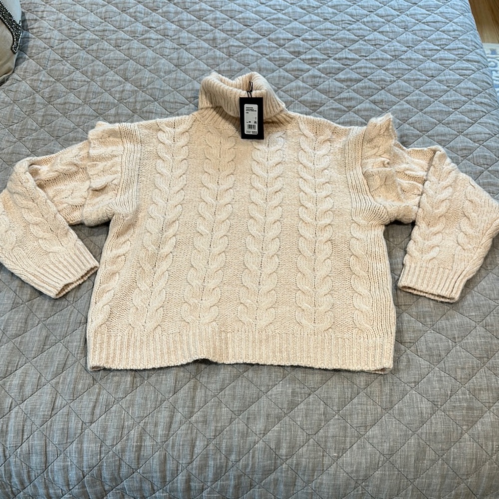 Joe's Jeans Cream Cowl Neck Cable Knit Sweater